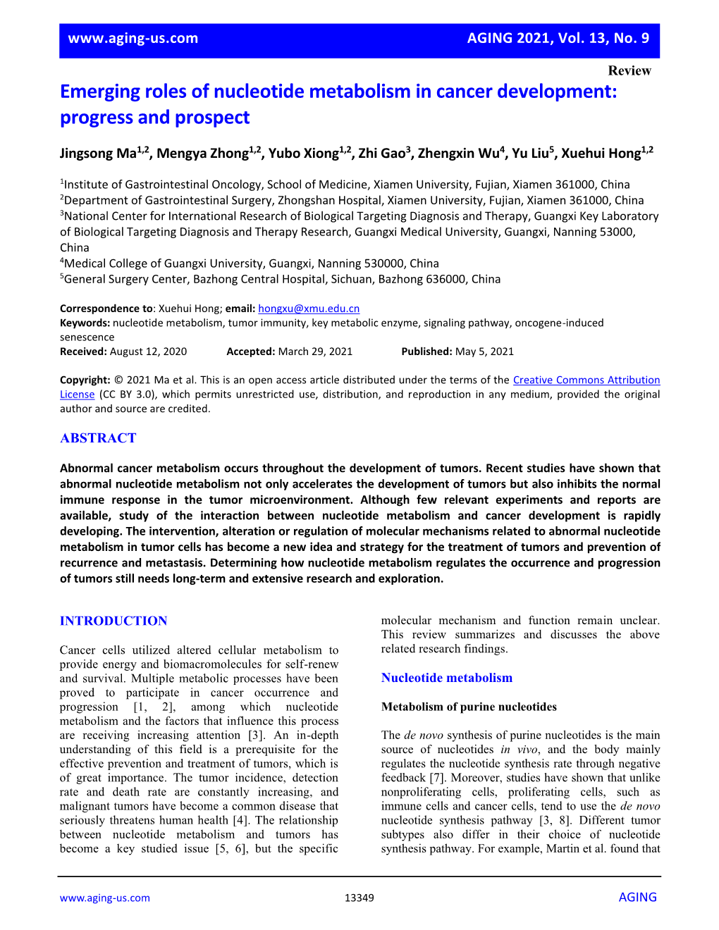 Emerging Roles of Nucleotide Metabolism in Cancer Development: Progress and Prospect