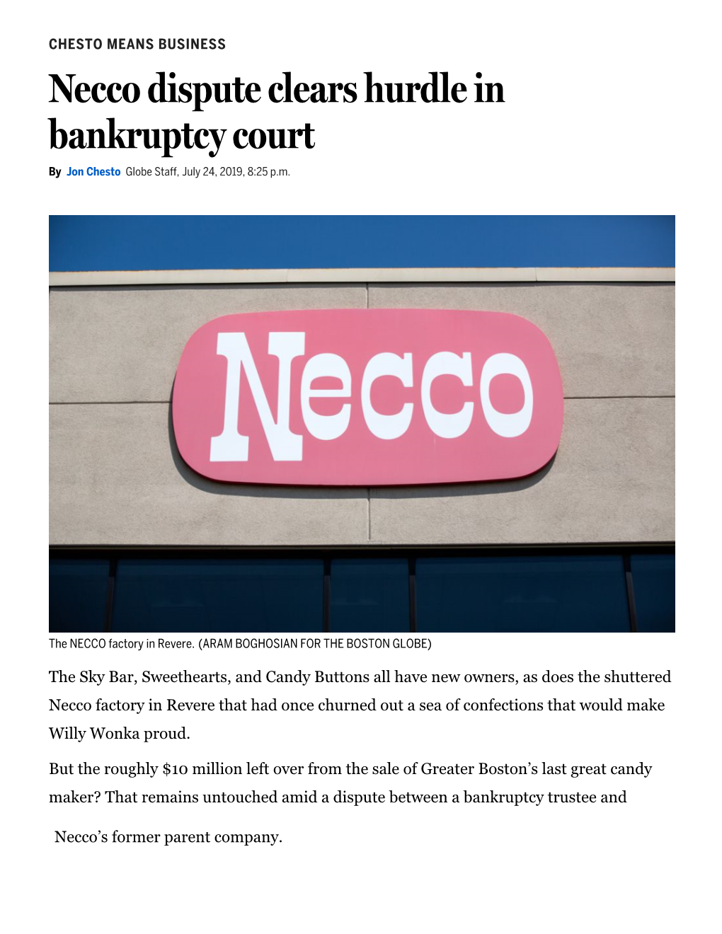 Necco Dispute Clears Hurdle in Bankrtuptcy Court