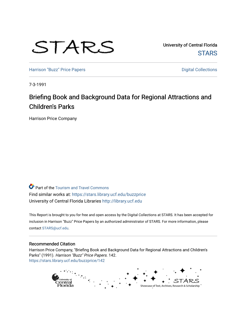 Briefing Book and Background Data for Regional Attractions and Children's Parks