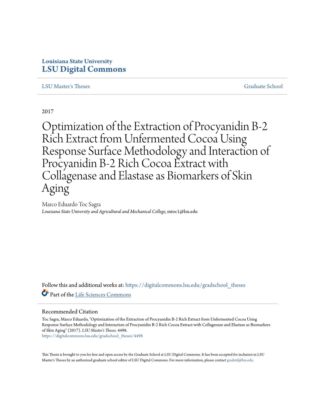 Optimization of the Extraction of Procyanidin B-2 Rich Extract From