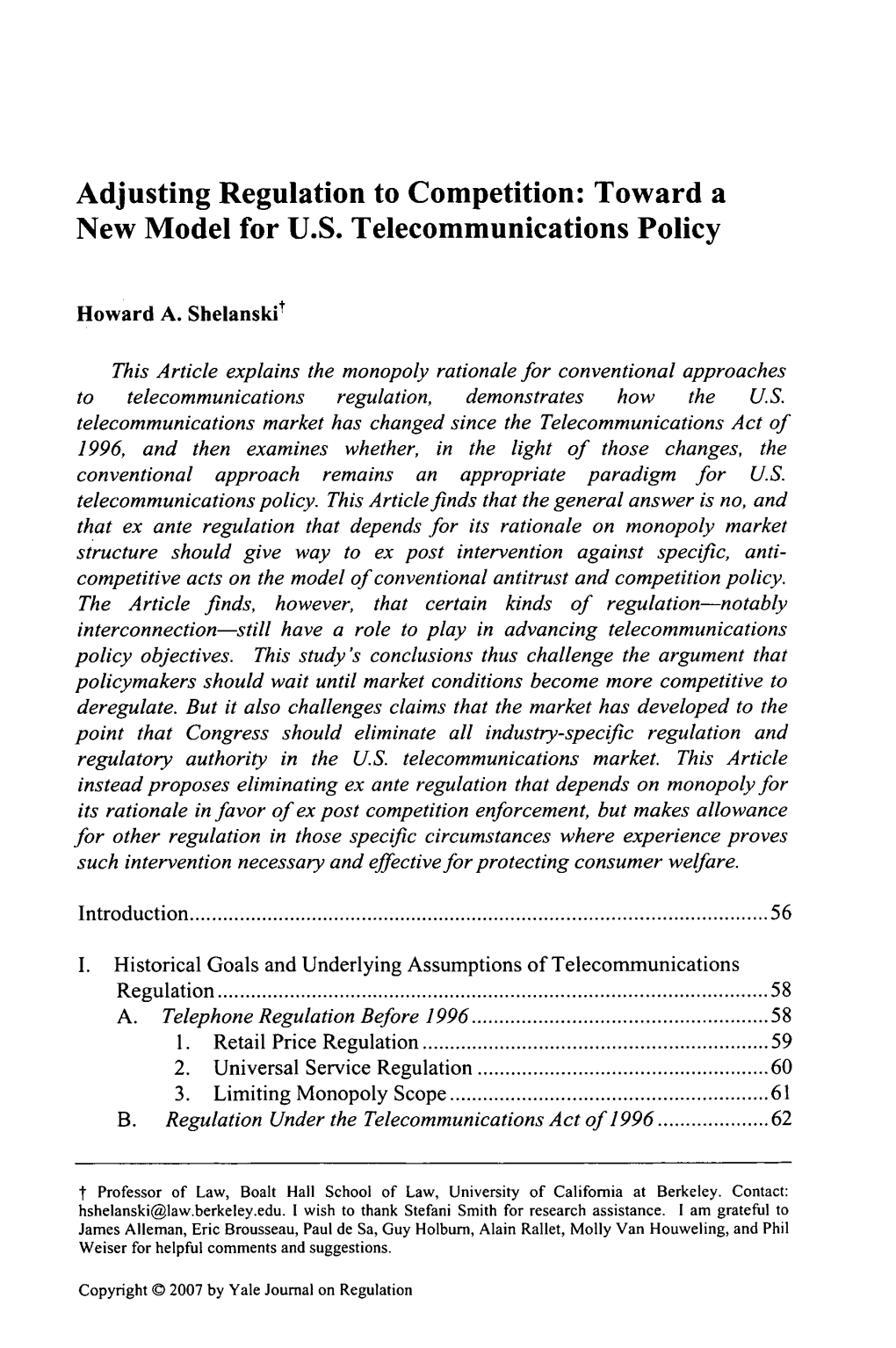 Toward a New Model for US Telecommunications Policy