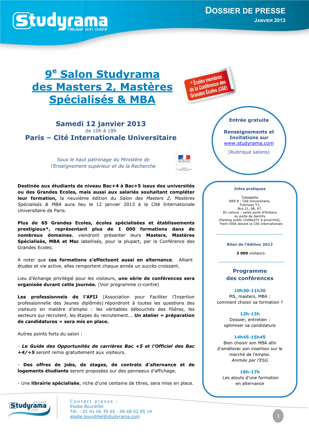 9E Salon Studyrama Des Masters 2, Mastères Spécialisés &