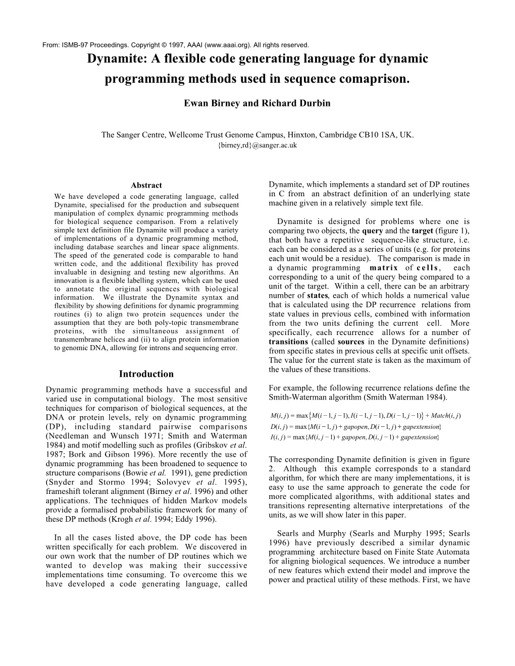 Dynamite: a Flexible Code Generating Language for Dynamic Programming Methods Used in Sequence Comaprison