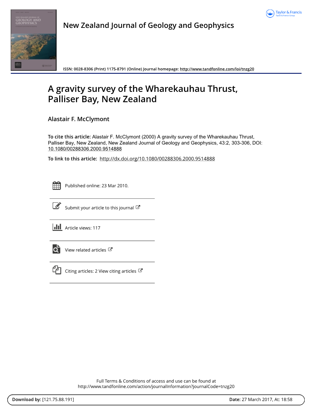 A Gravity Survey of the Wharekauhau Thrust, Palliser Bay, New Zealand