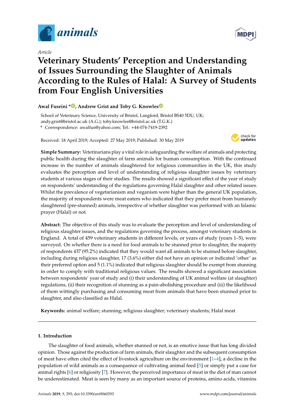 Veterinary Students' Perception and Understanding of Issues