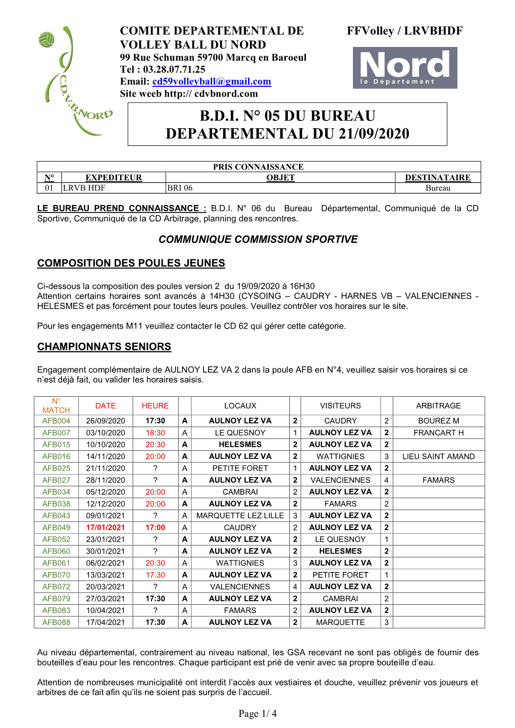 B.D.I. N° 05 Du Bureau Departemental Du 21/09/2020