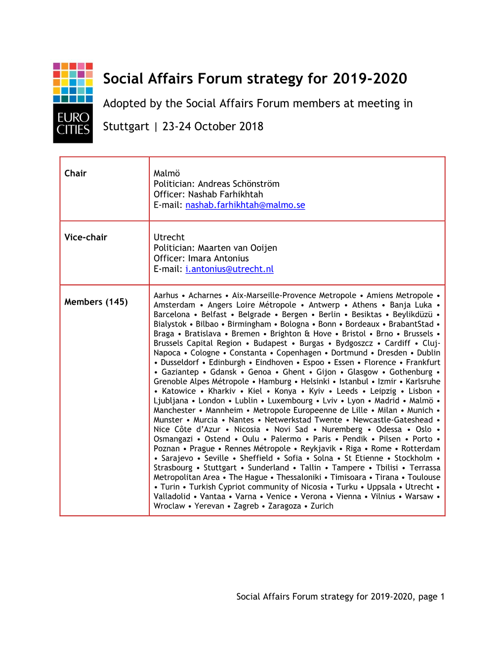 Social Affairs Forum Strategy for 2019-2020