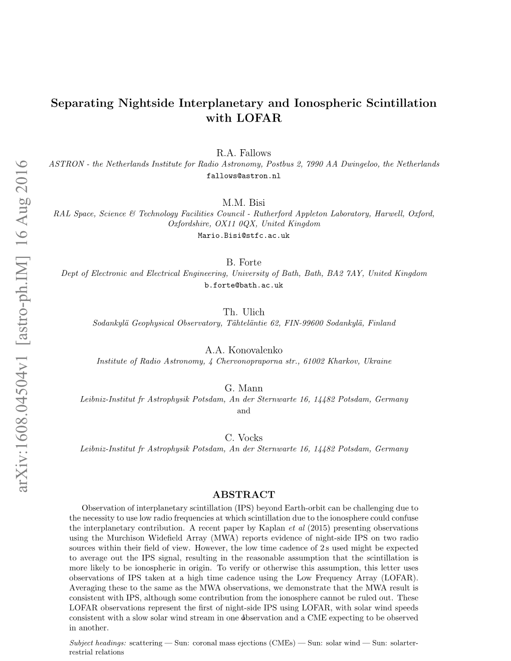 Separating Nightside Interplanetary and Ionospheric Scintillation with LOFAR