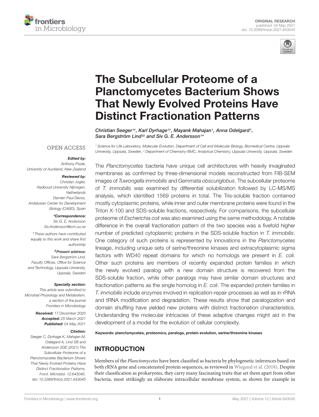 The Subcellular Proteome of a Planctomycetes Bacterium Shows That Newly Evolved Proteins Have Distinct Fractionation Patterns