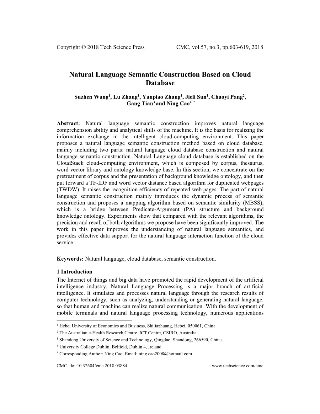 Natural Language Semantic Construction Based on Cloud Database