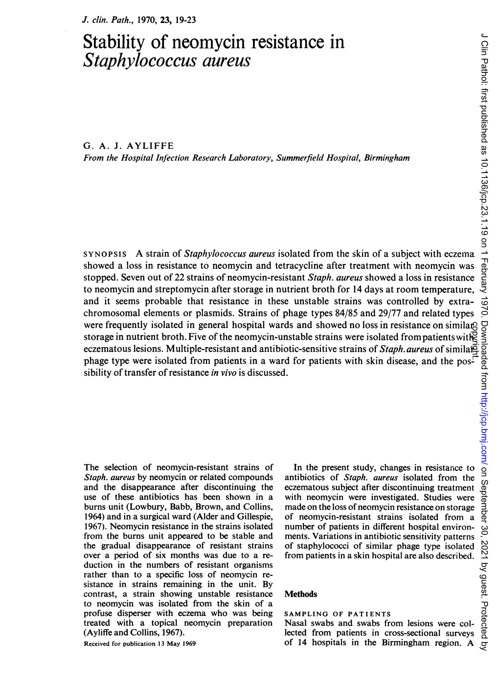 Stability of Neomycinresistance in Staphylococcus Aureus