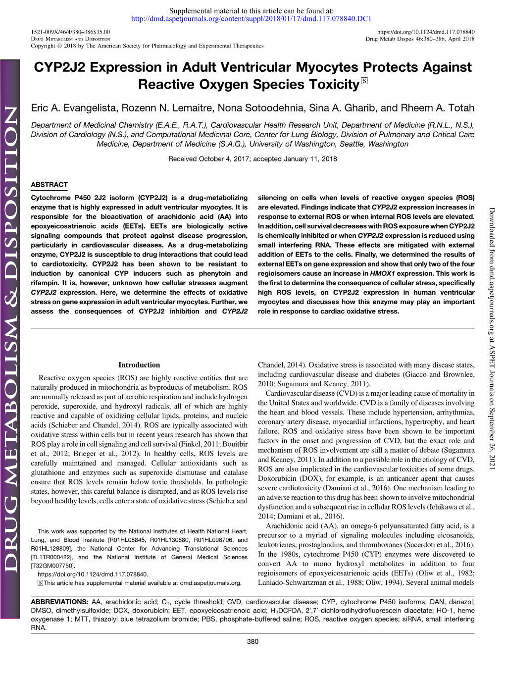 CYP2J2 Expression in Adult Ventricular Myocytes Protects Against Reactive Oxygen Species Toxicity S