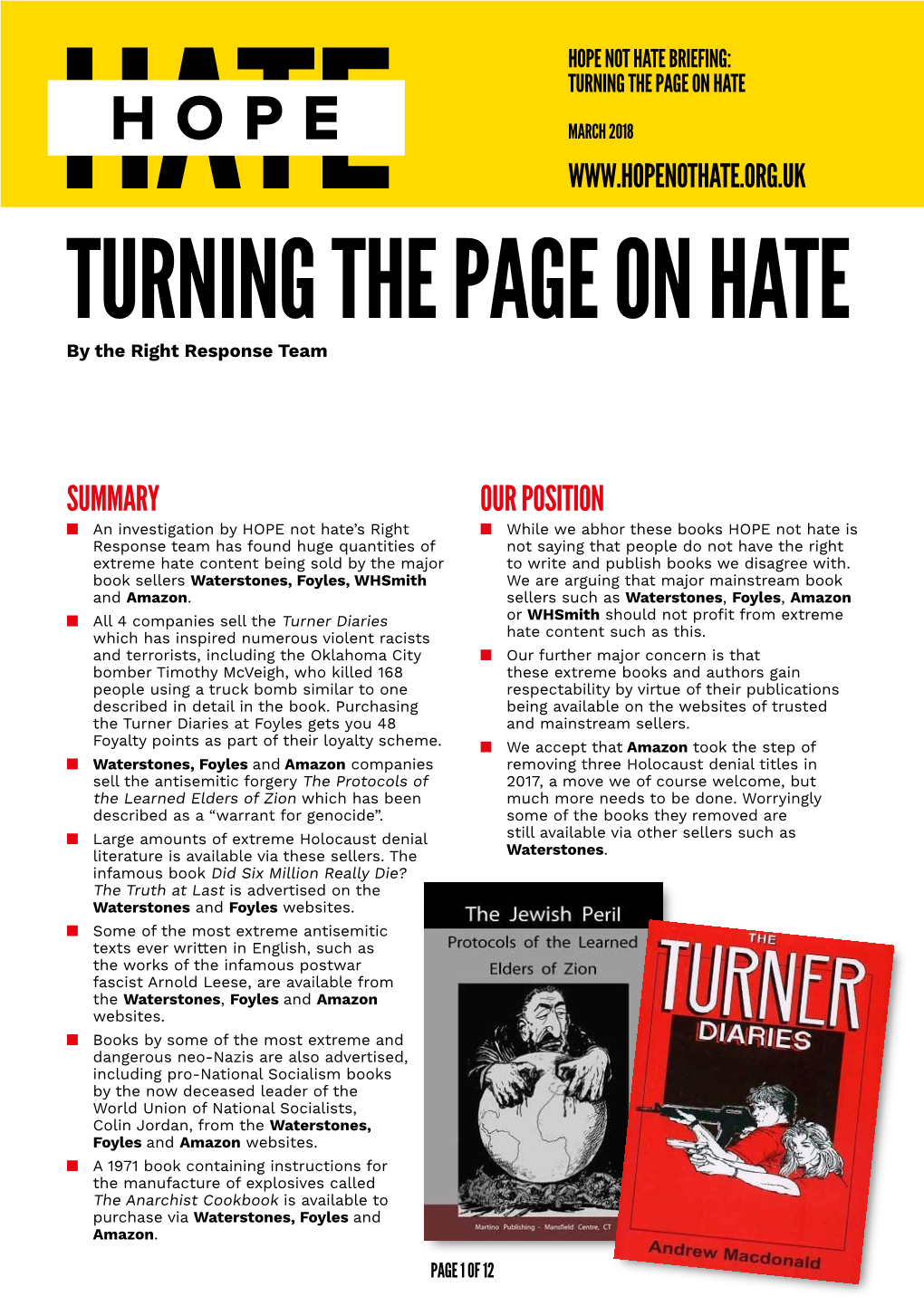 TURNING the PAGE on HATE Huge Quantities Of