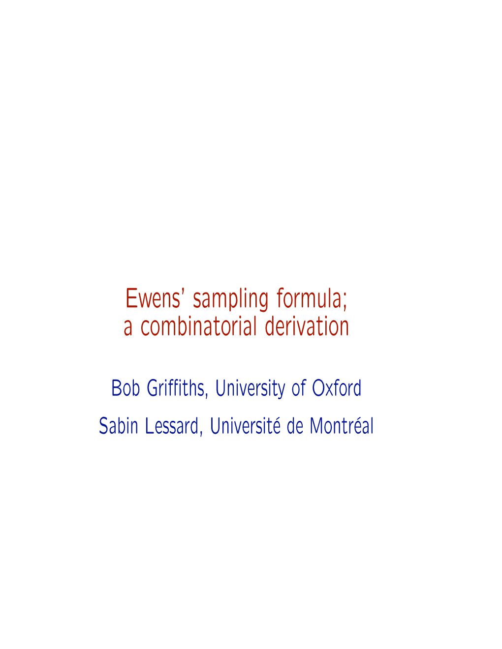 Ewens' Sampling Formula