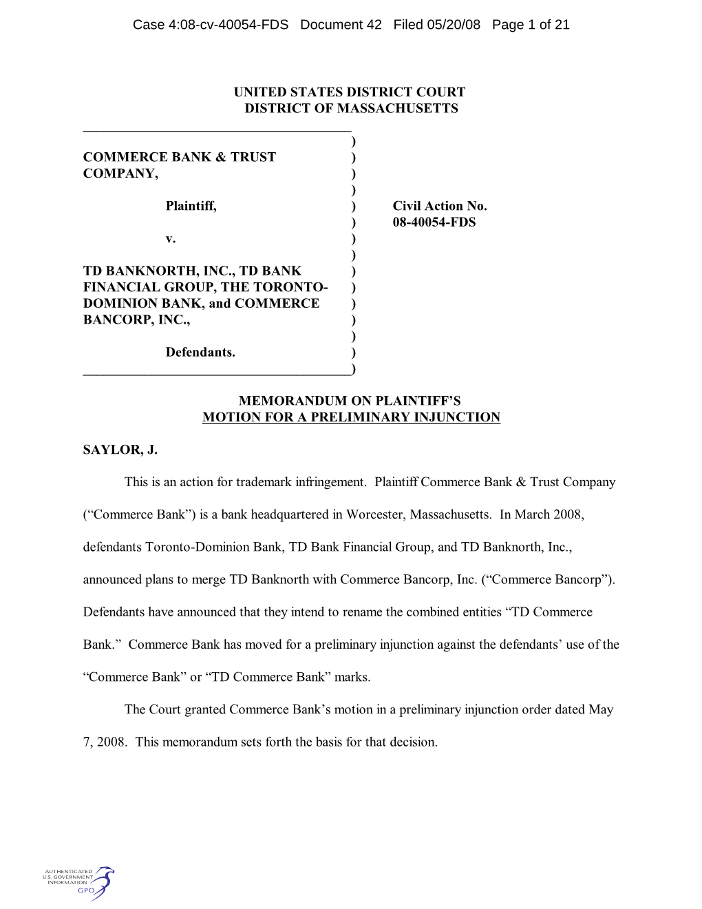 Case 4:08-Cv-40054-FDS Document 42 Filed 05/20/08 Page 1 of 21