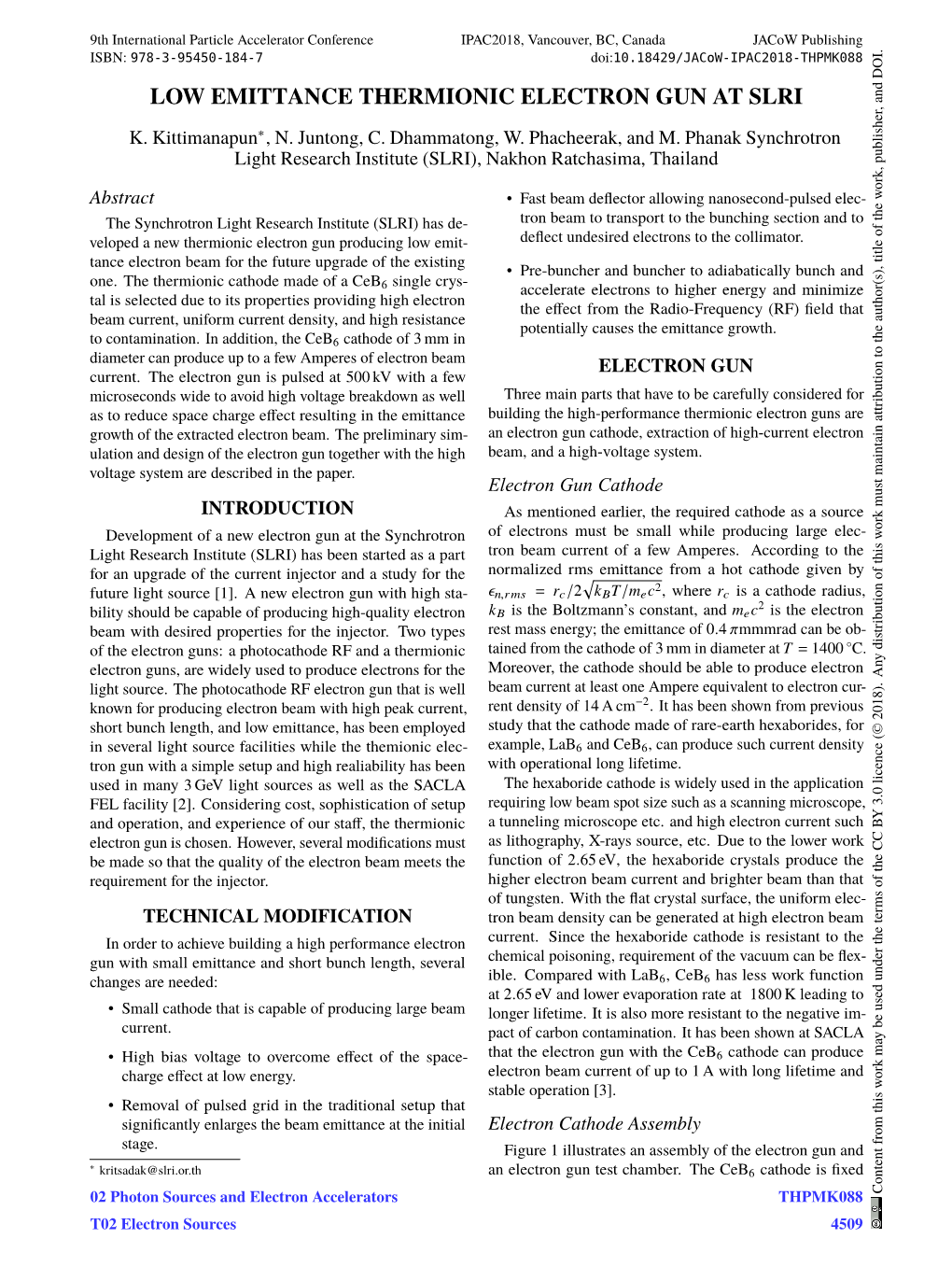 Low Emittance Thermionic Electron Gun at Slri