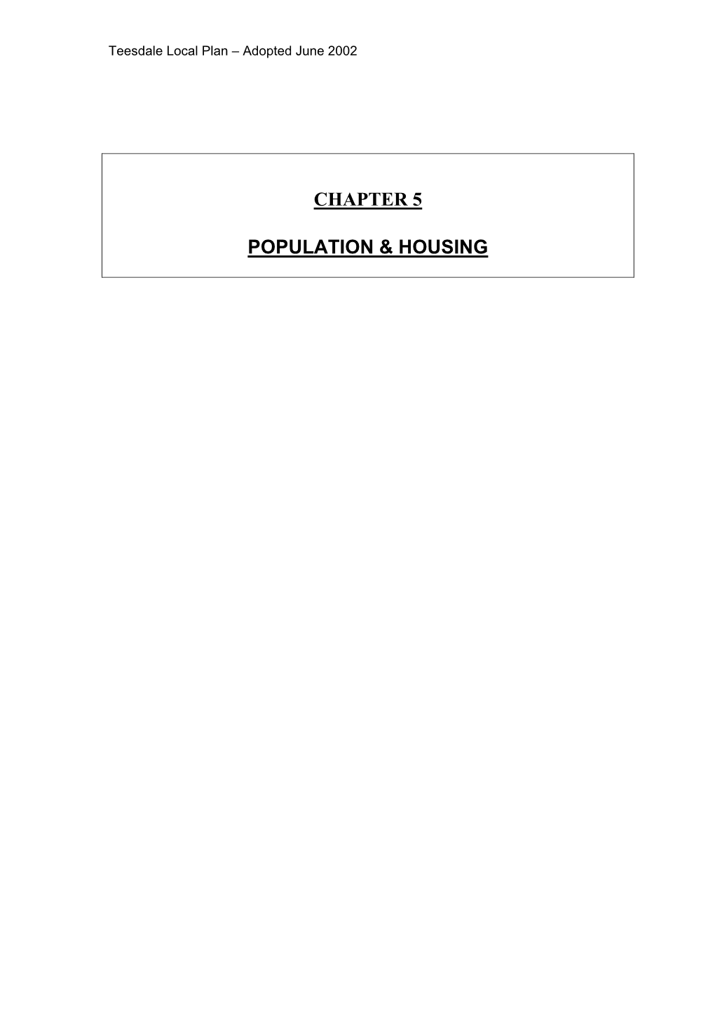 Teesdale Local Plan Chapter 5 Population and Housing