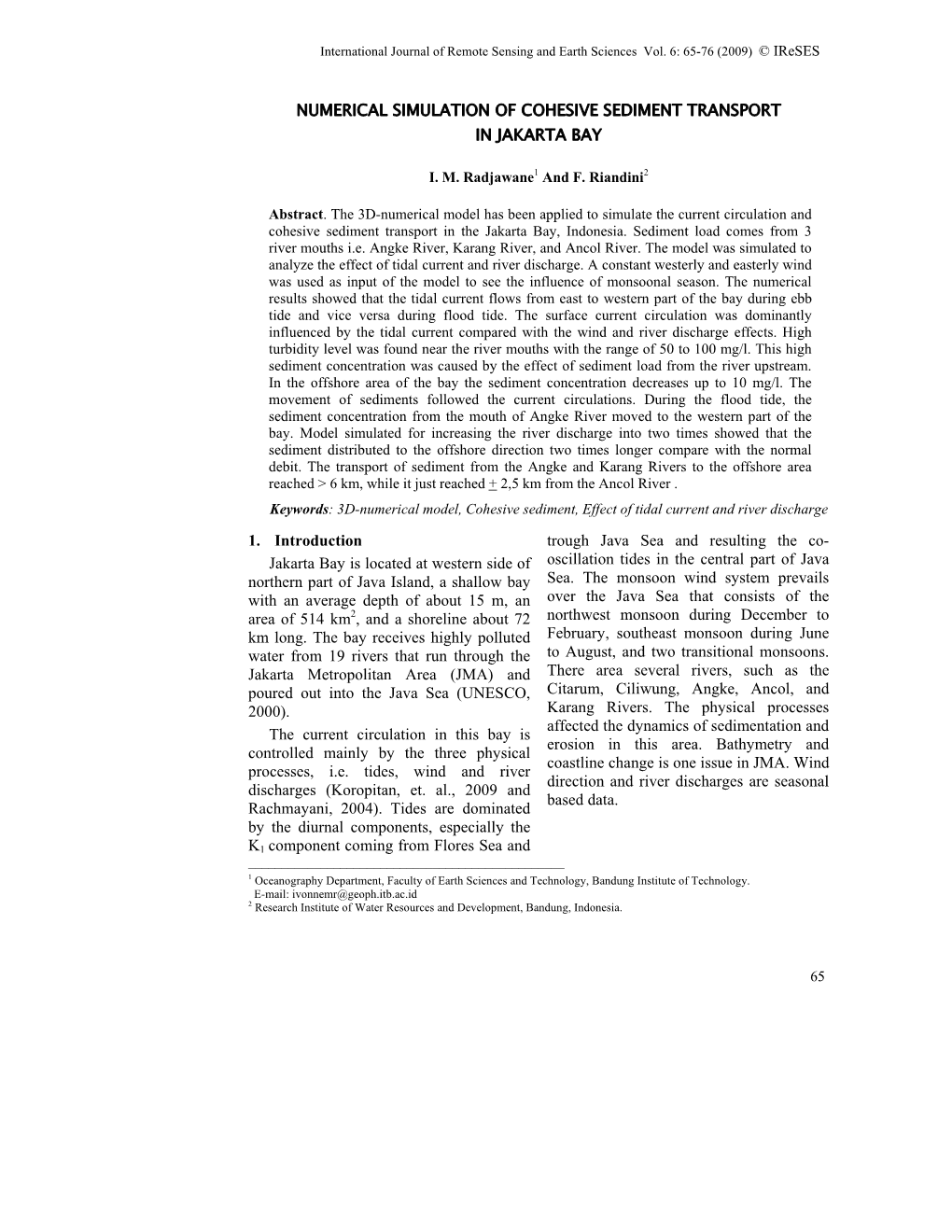 Numerical Simulation of Cohesive Sediment Transport in Jakarta Bay