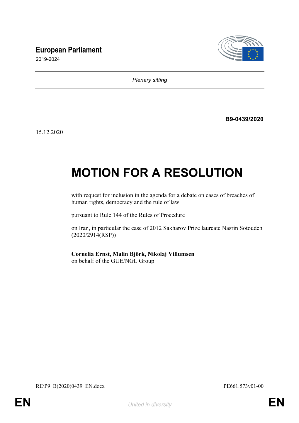 En En Motion for a Resolution