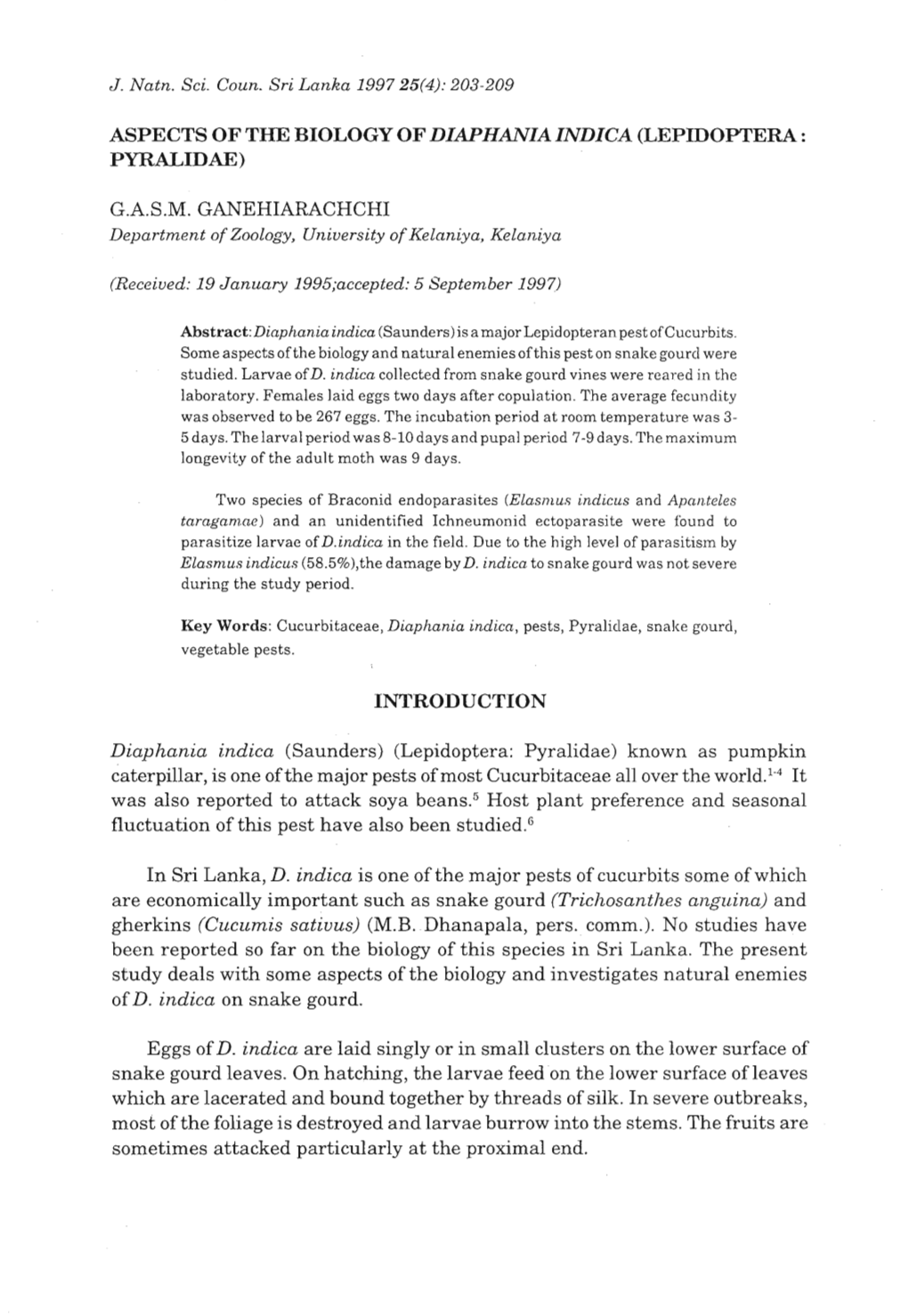 Aspects of the Biology of Diaphania Indica (Lepidoptera : Pyralidae)