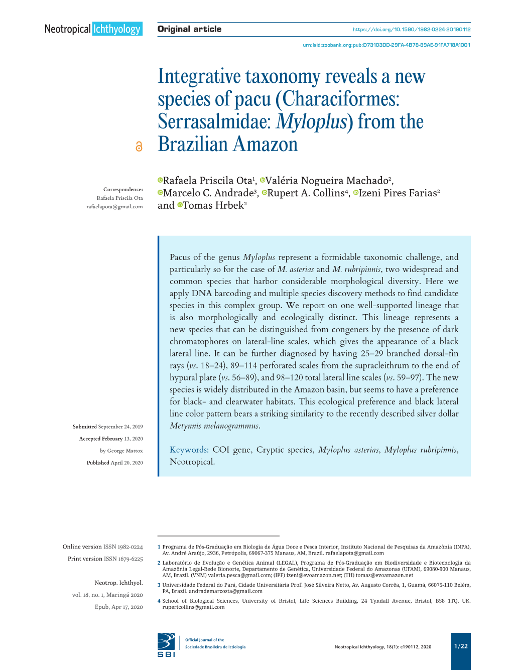 (Characiformes: Serrasalmidae: Myloplus) from the Brazilian Amazon