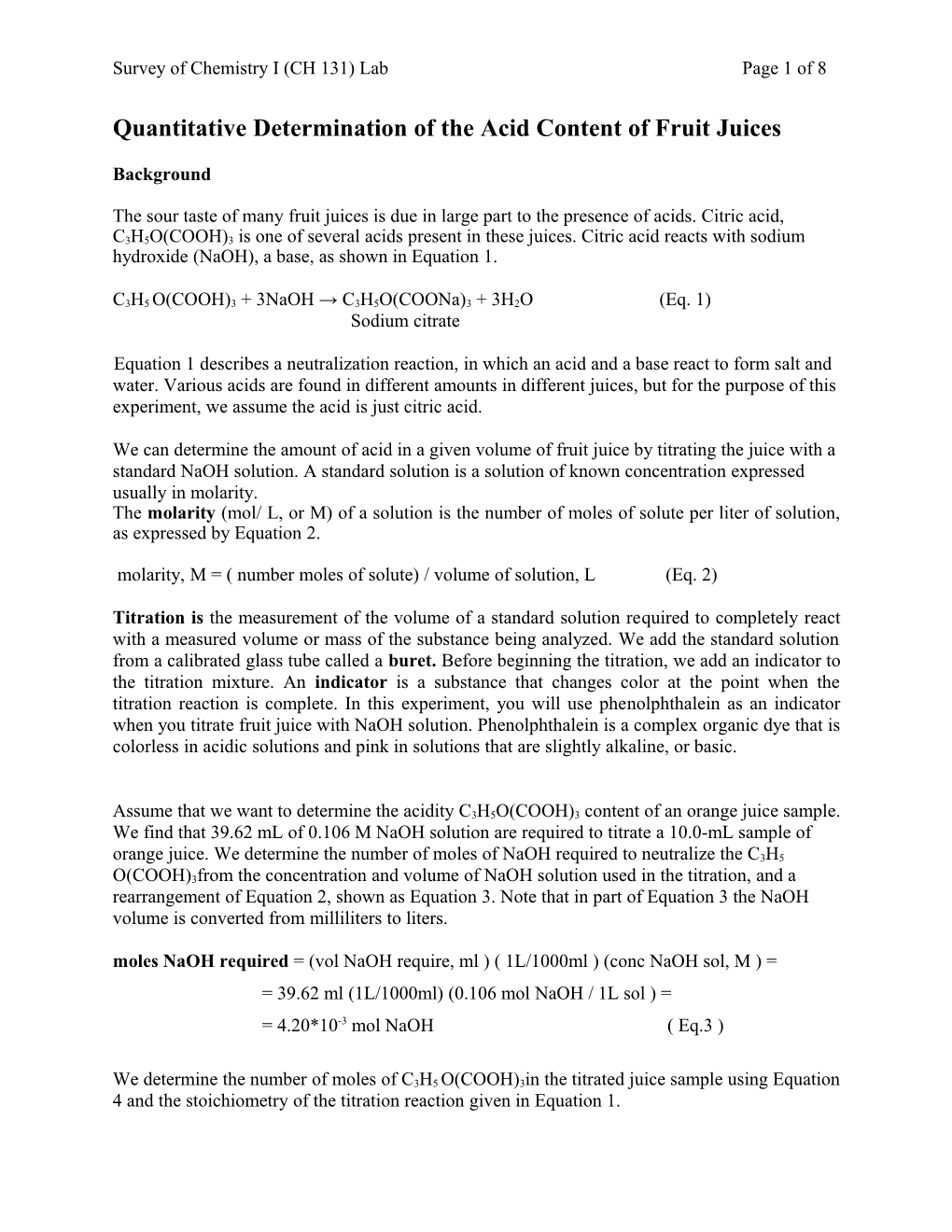 Quantitative Determination of the Acid Content of Fruit Juices