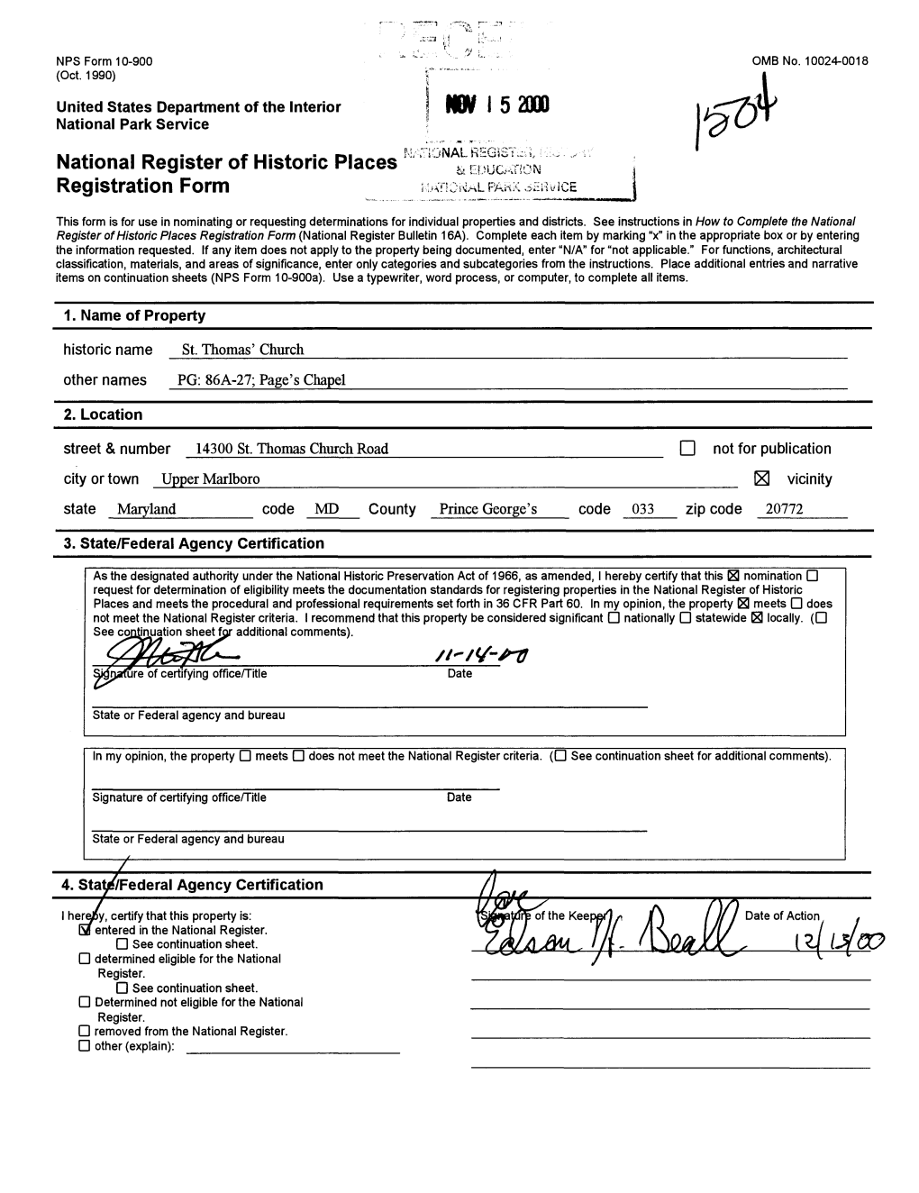 HW I 5 2000 National Park Service National Register of Historic Places Registration Form '^AL Paft