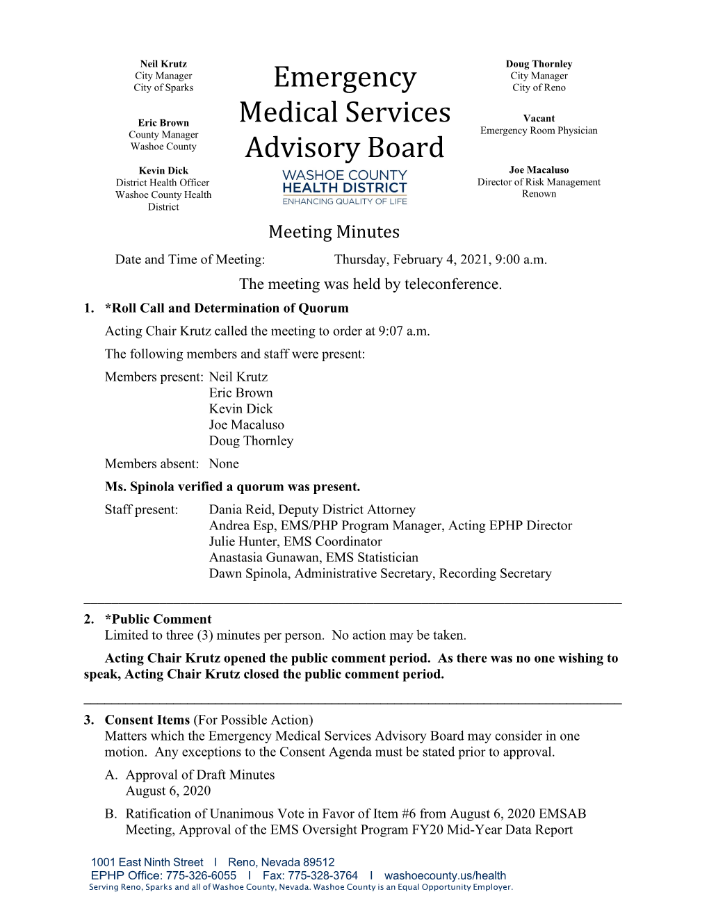 Emergency Medical Services Advisory Board May Consider in One Motion