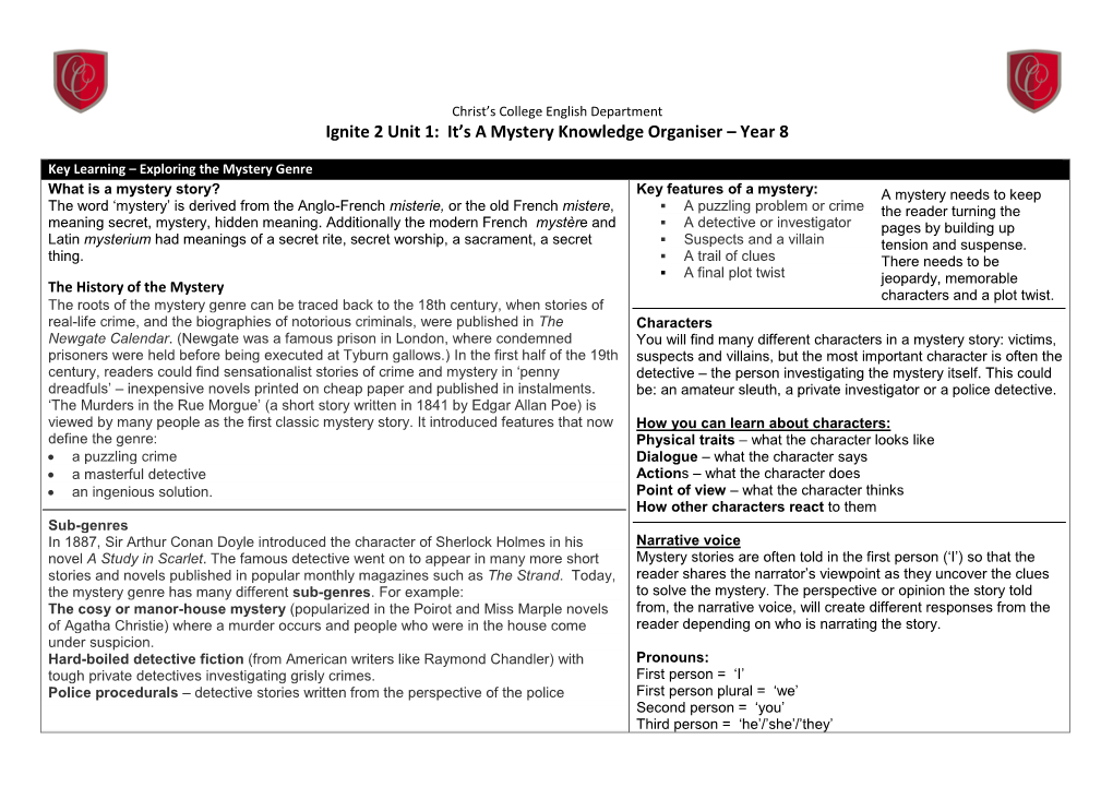 It's a Mystery Knowledge Organiser