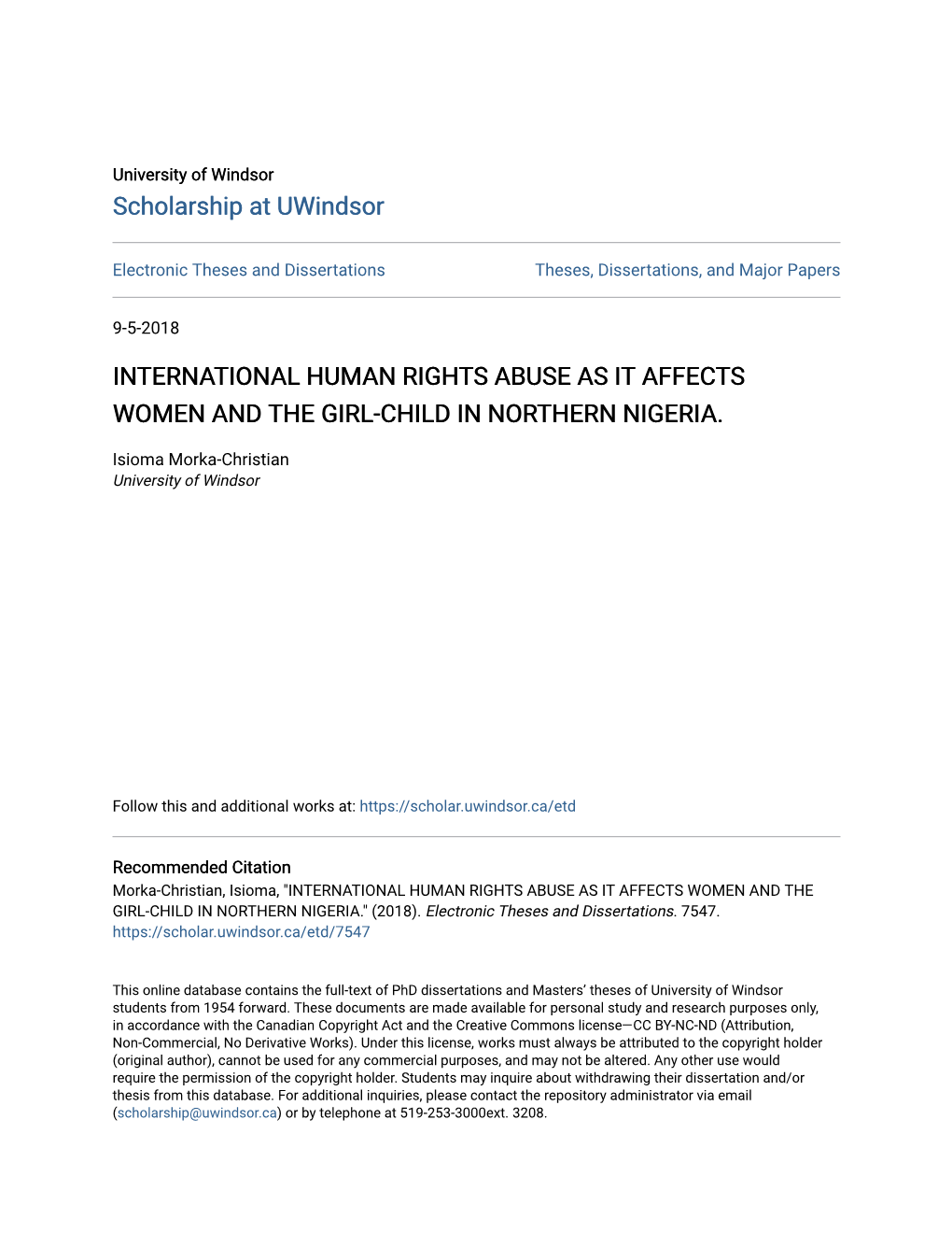 International Human Rights Abuse As It Affects Women and the Girl-Child in Northern Nigeria