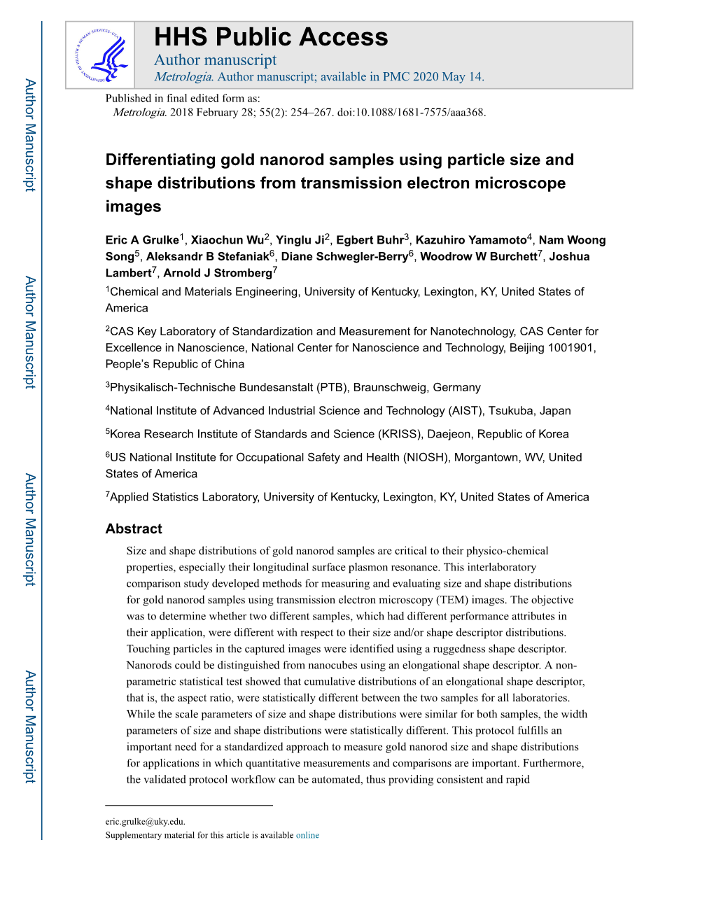 Differentiating Gold Nanorod Samples Using Particle Size and Shape Distributions from Transmission Electron Microscope Images