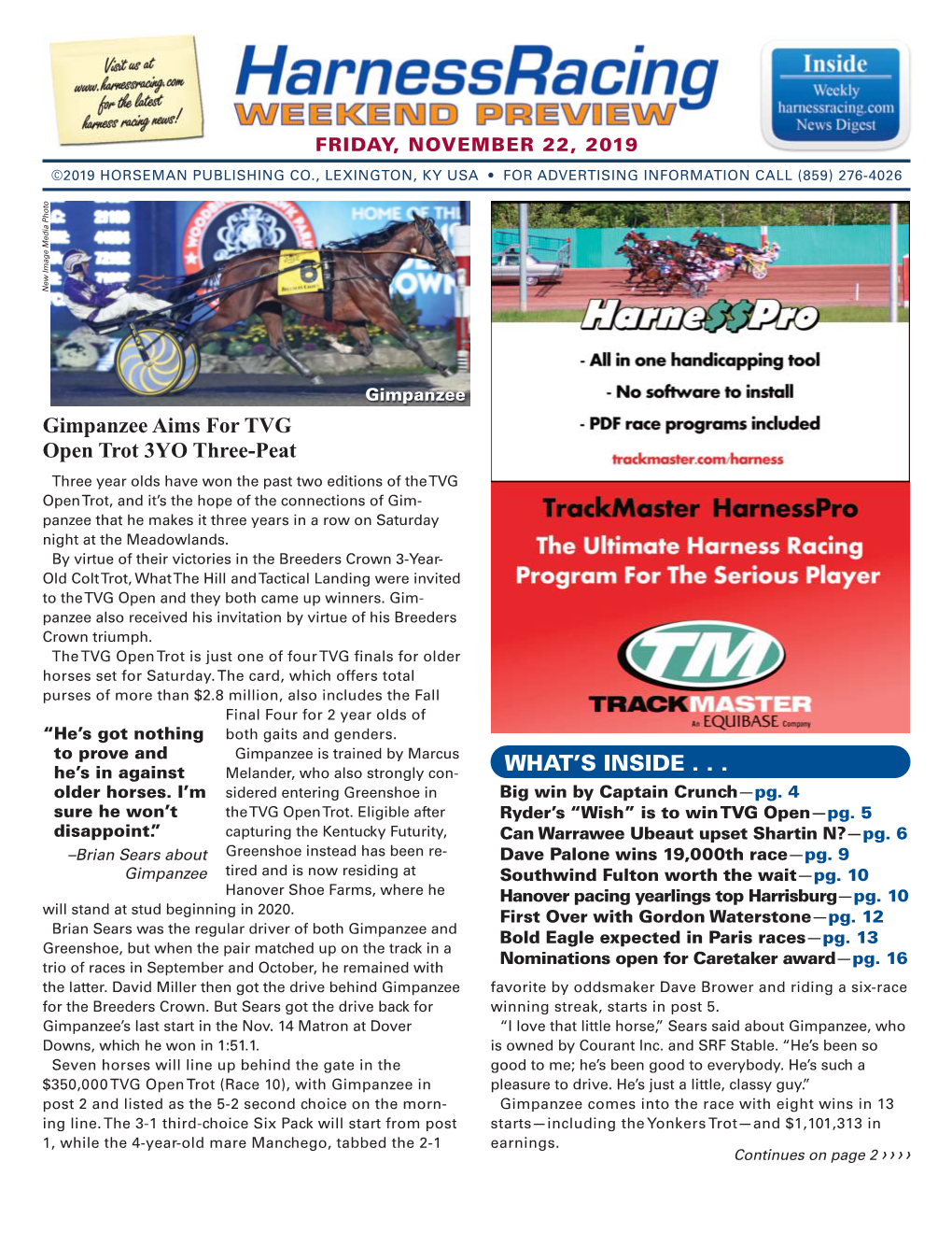 WHAT's INSIDE . . . Gimpanzee Aims for TVG Open Trot 3YO Three-Peat