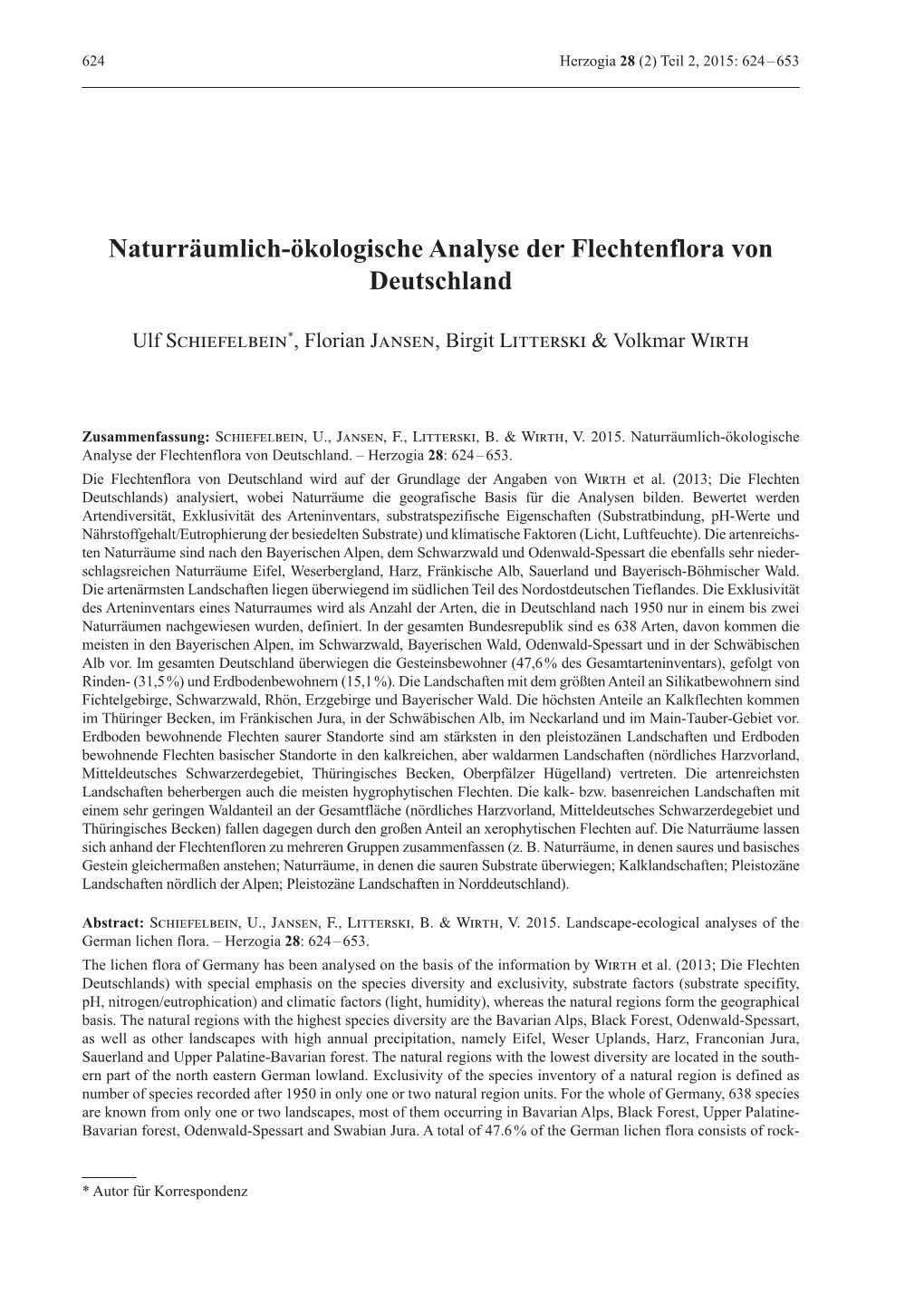 Naturräumlich-Ökologische Analyse Der Flechtenflora Von Deutschland