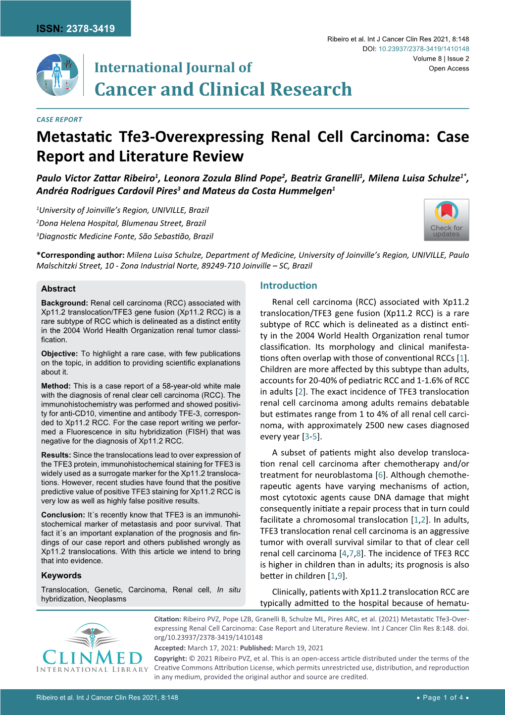 Metastatic Tfe3-Overexpressing Renal Cell Carcinoma