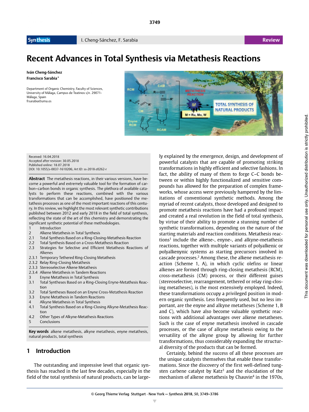 Recent Advances in Total Synthesis Via Metathesis Reactions