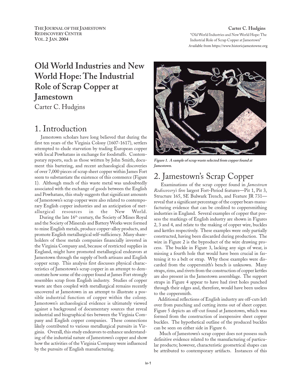The Industrial Role of Scrap Copper at Jamestown Carter C
