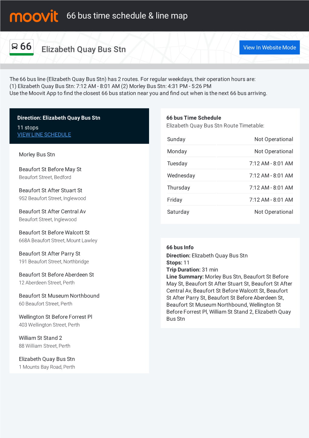 66 Bus Time Schedule & Line Route