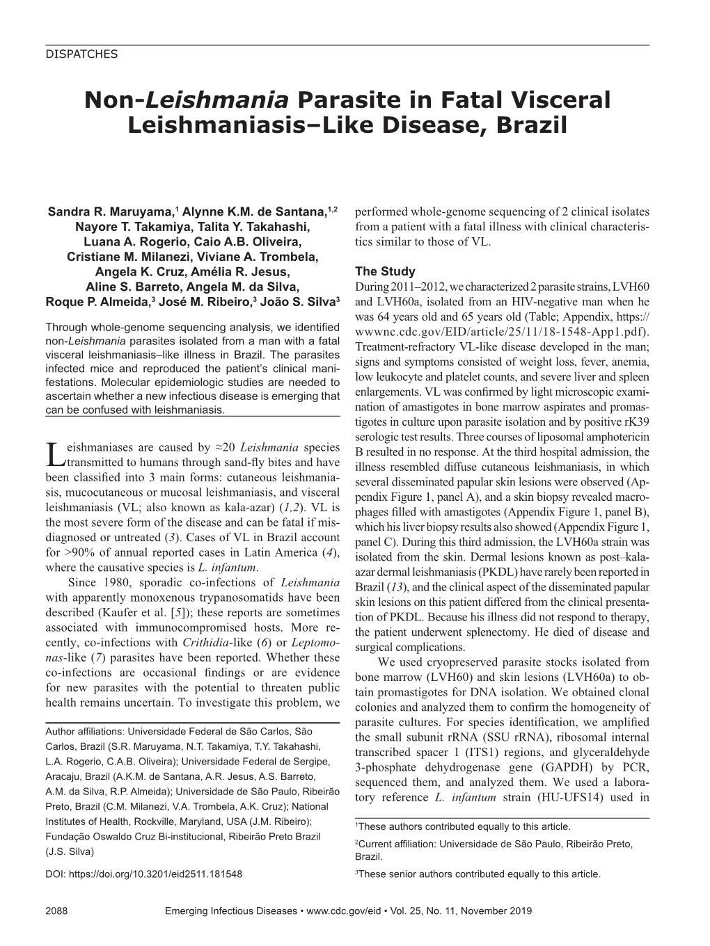 Non-Leishmania Parasite in Fatal Visceral Leishmaniasis–Like Disease, Brazil