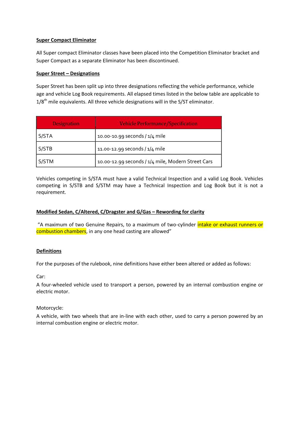 2017/18 Rulebook Notice of Changes