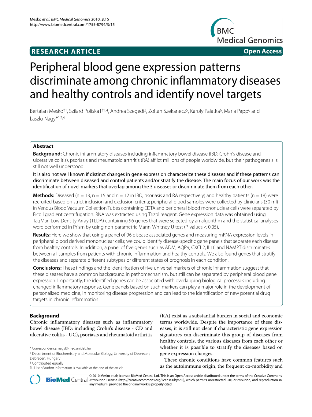 Peripheral Blood Gene Expression Patterns Discriminate Among