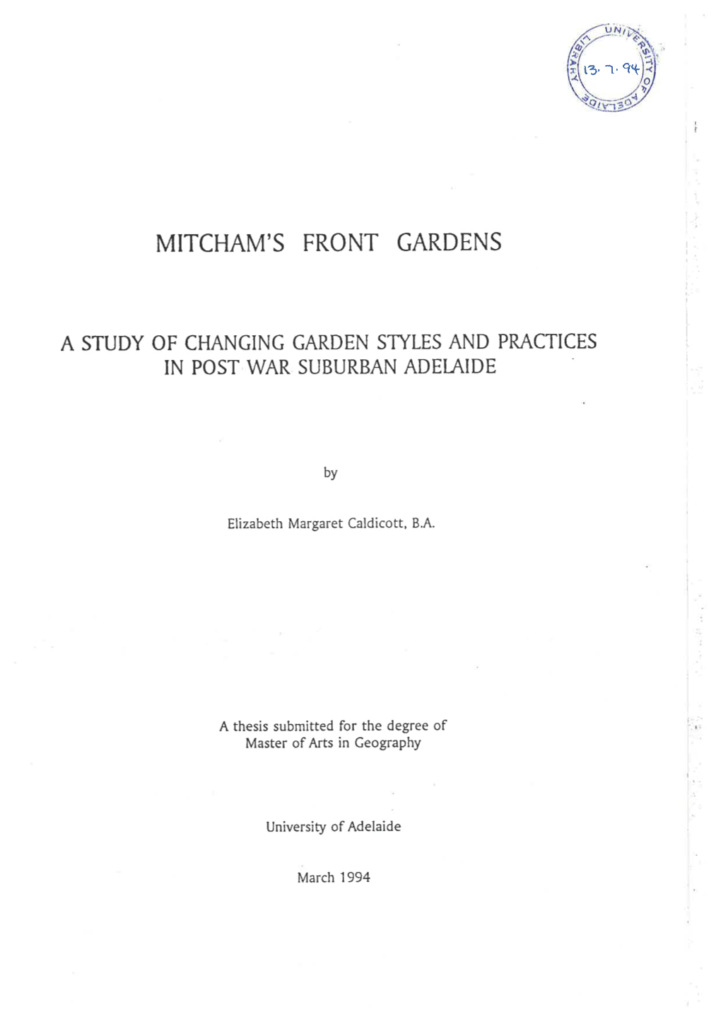 A Study of Changing Garden Styles and Practices in Post War Suburban