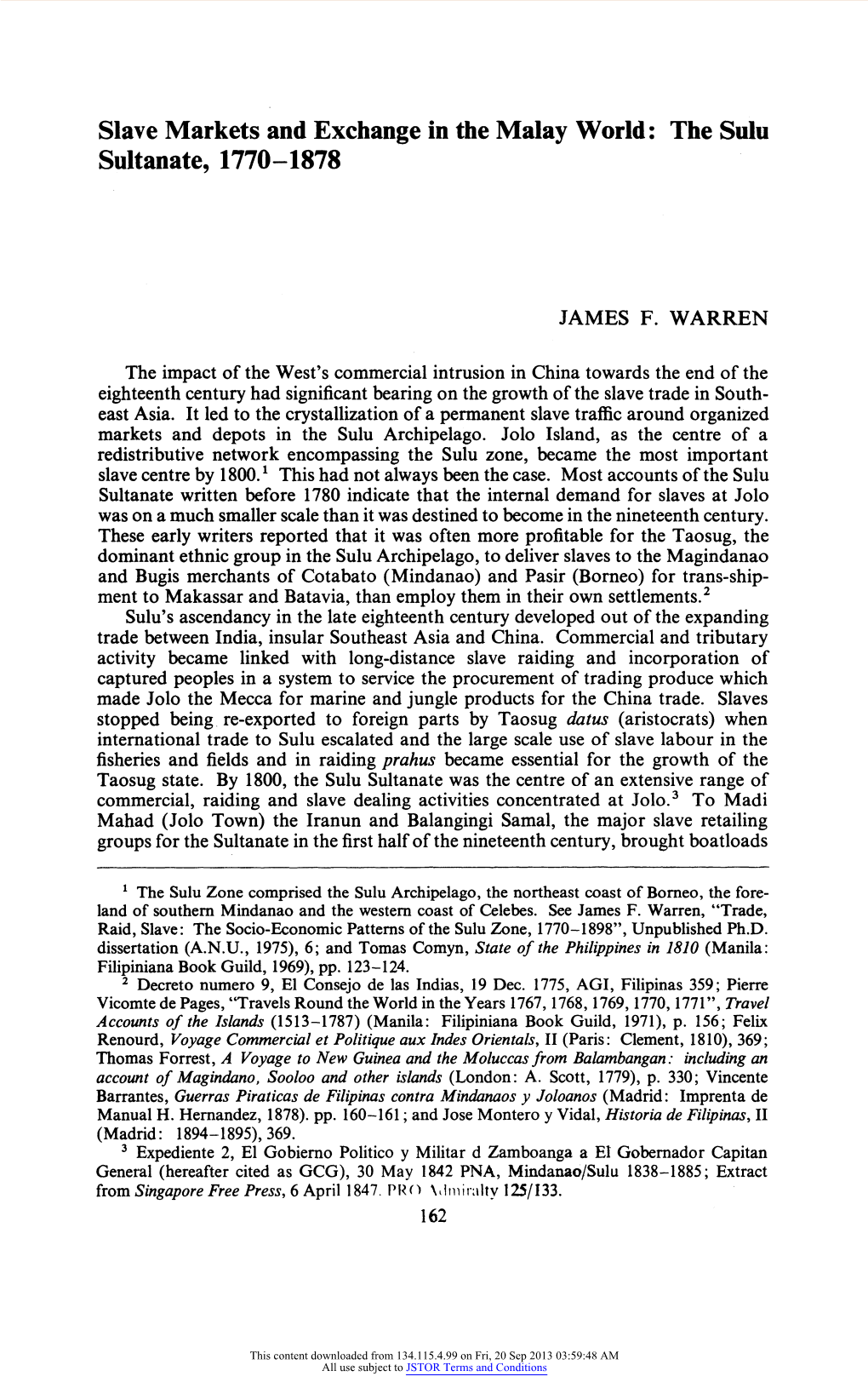 Slave Markets and Exchange in the Malay World: the Sulu Sultanate, 1770-1878