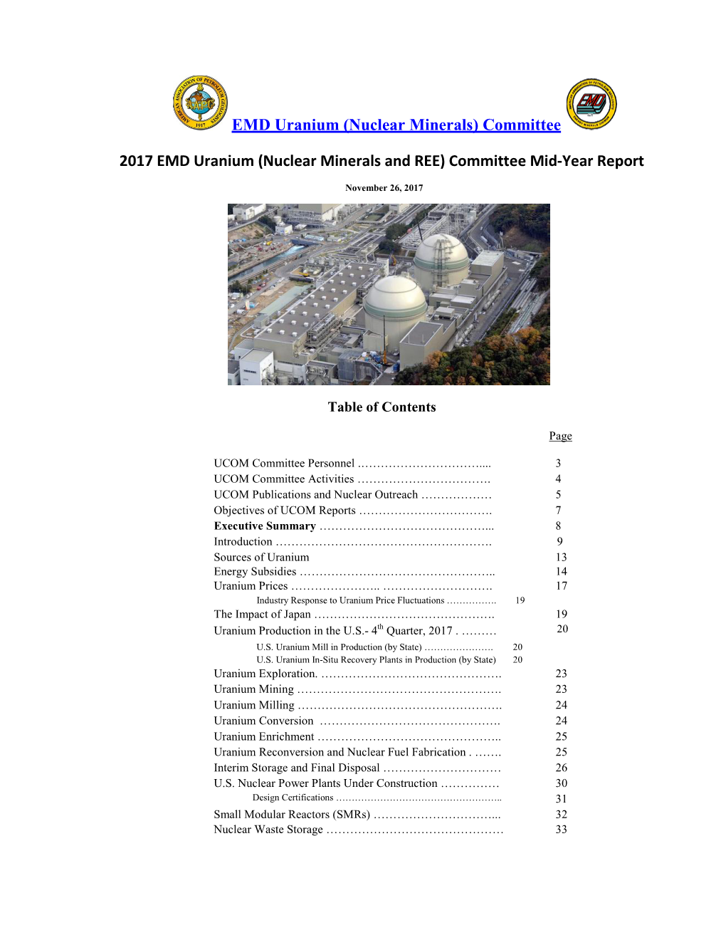 EMD Uranium (Nuclear Minerals) Committee 2017 EMD Uranium (Nuclear Minerals and REE) Committee Mid-Year Report