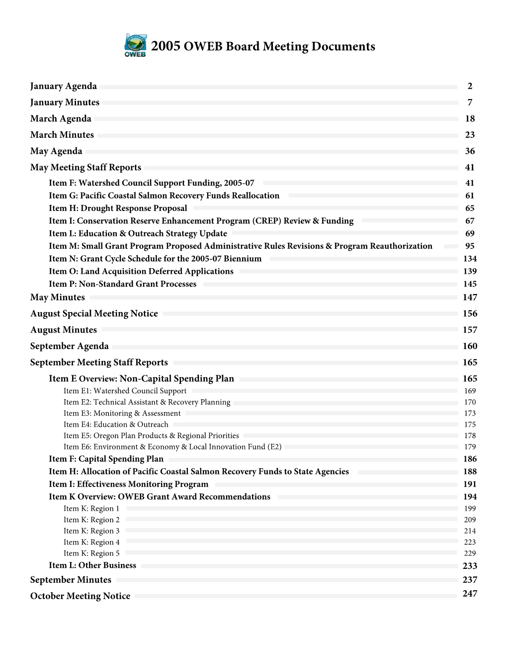 2005 OWEB Board Meeting Documents