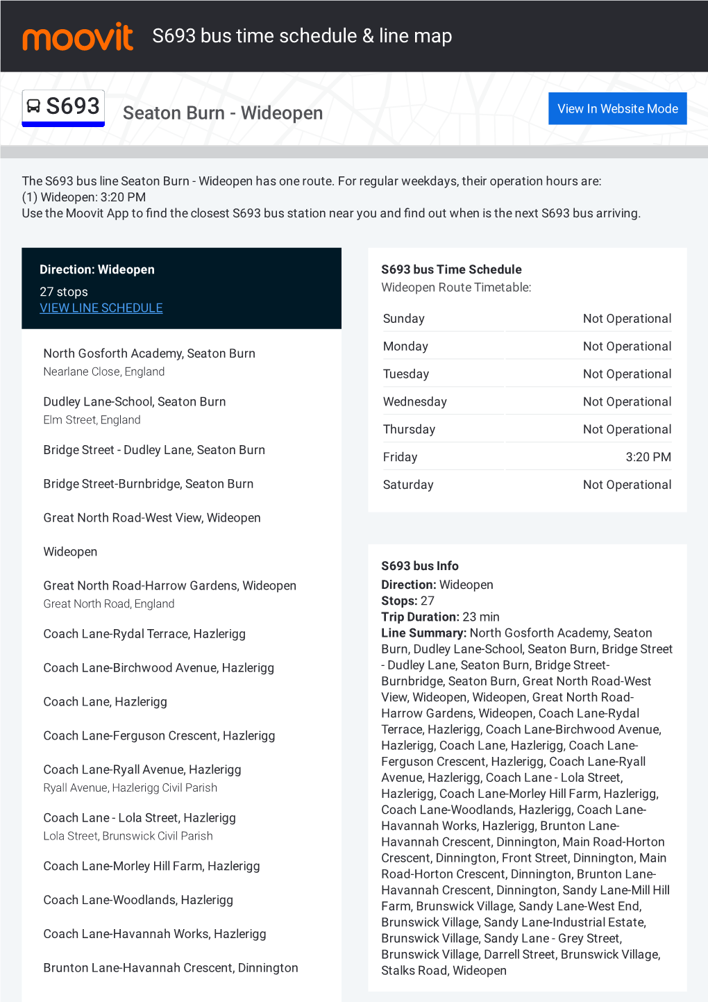 S693 Bus Time Schedule & Line Route