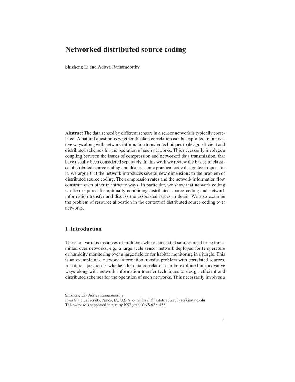 Networked Distributed Source Coding