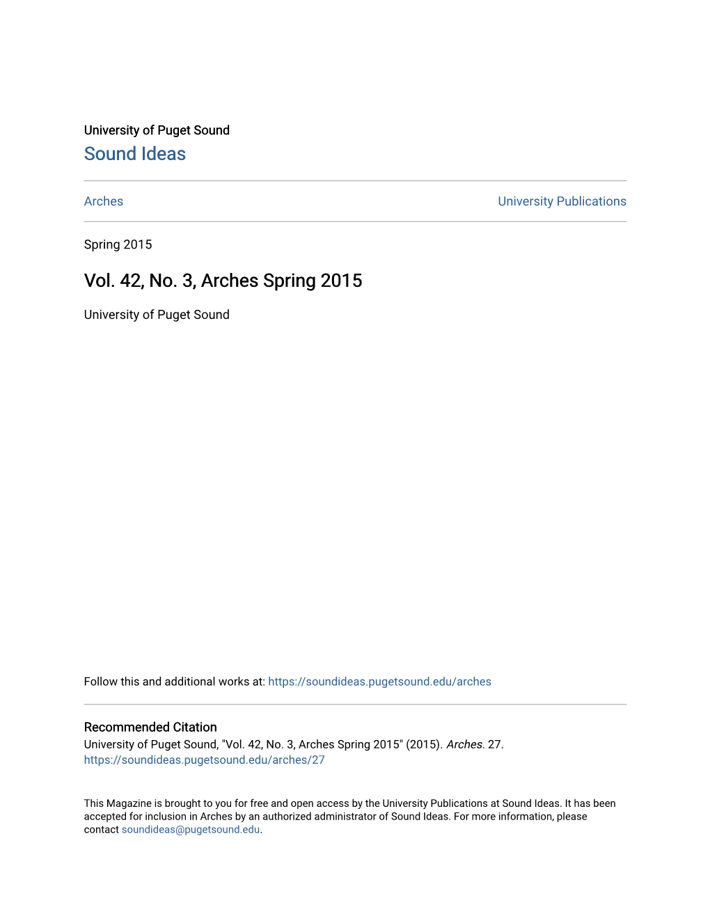 Vol. 42, No. 3, Arches Spring 2015