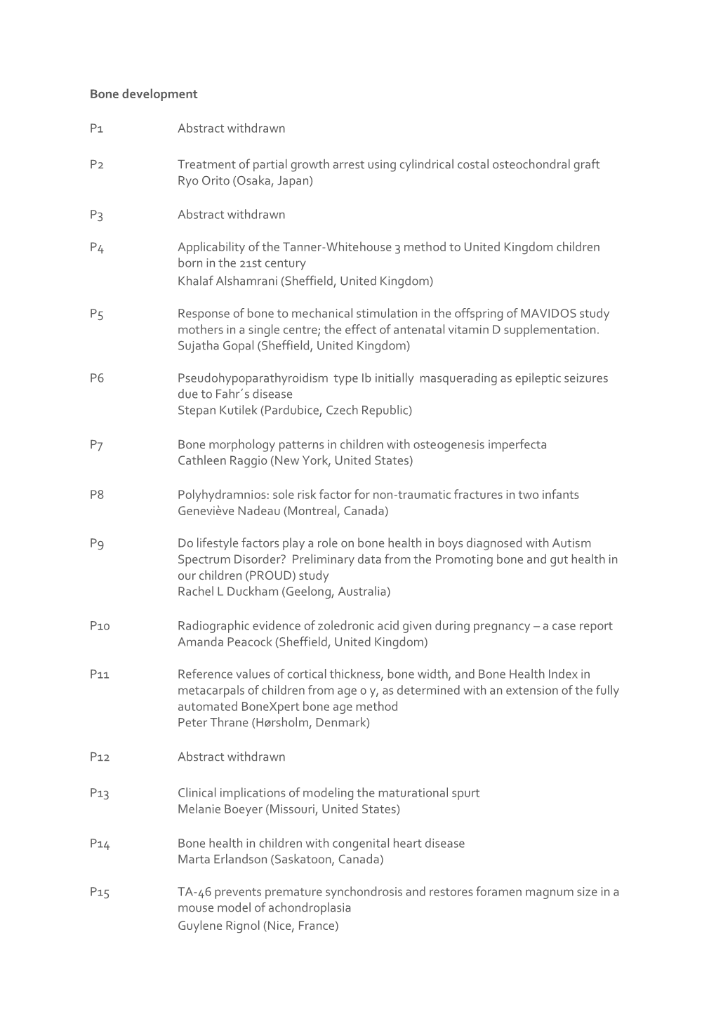 Bone Development P1 Abstract Withdrawn P2 Treatment Of