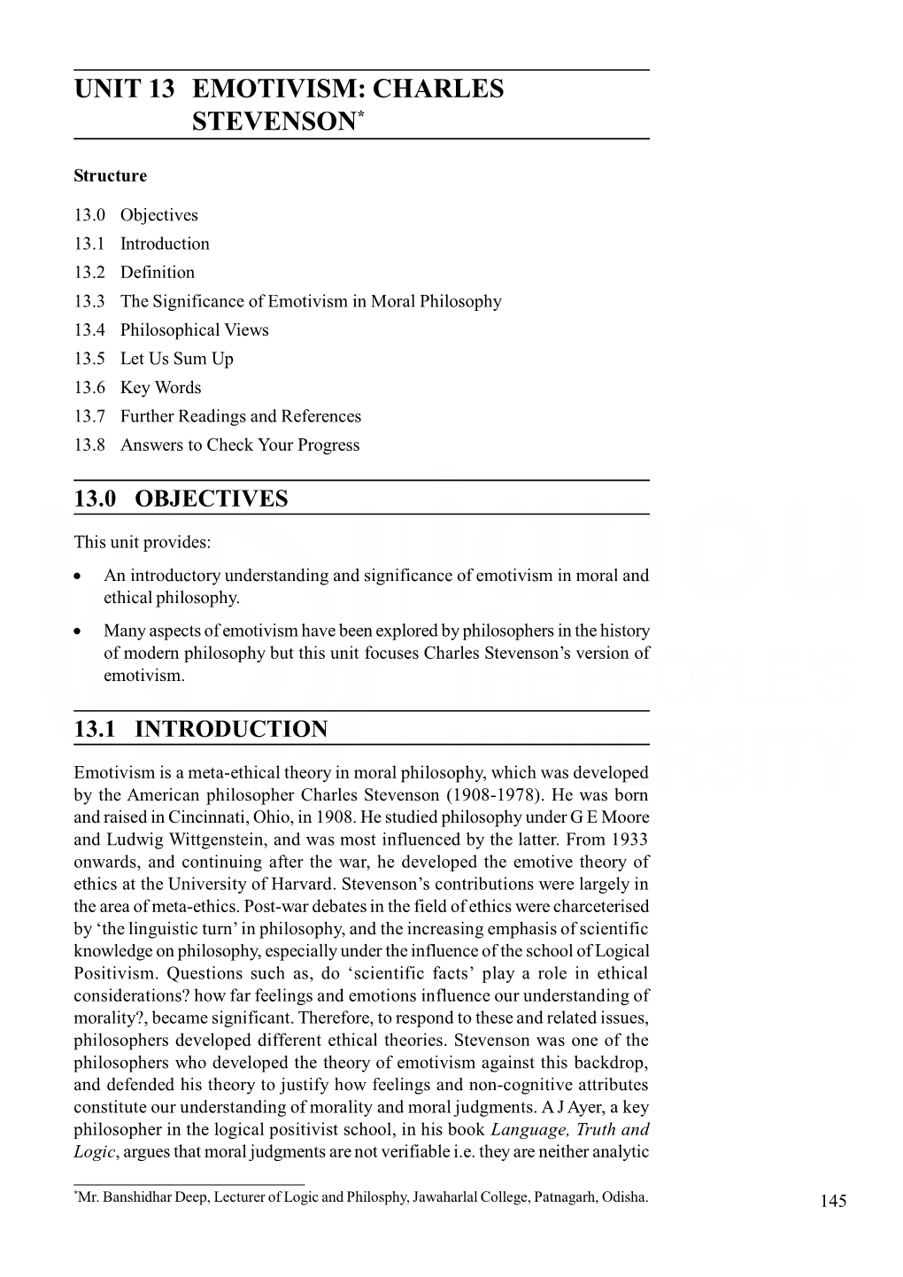 Unit 13 Emotivism: Charles Stevenson*