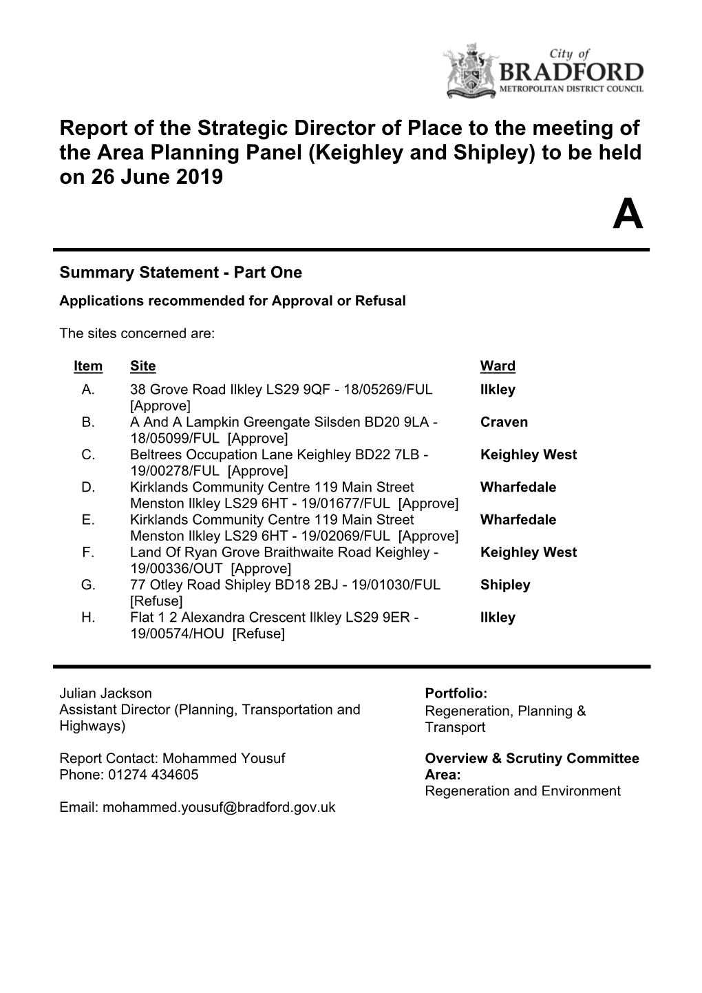 (Keighley and Shipley) to Be Held on 26 June 2019 A